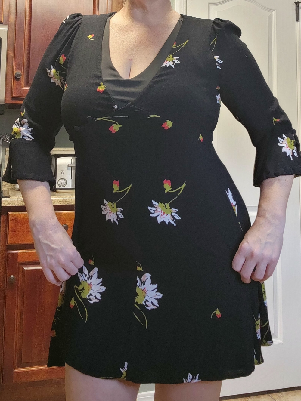 Black Floral V-Neck Mini Dress
